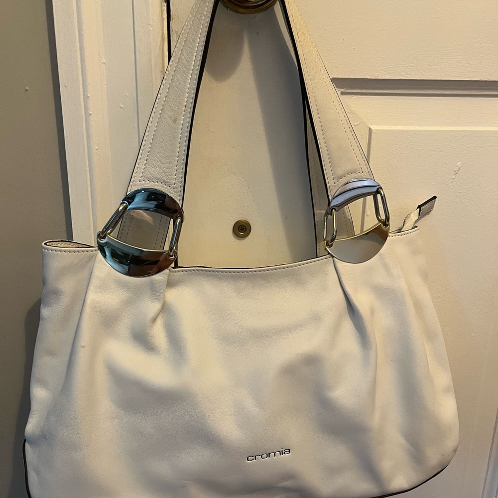 Cromia White Genuine Italian Leather Buckle Shoulder Bag